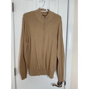 Madison Mens Full Zip Sweater Size Medium Camel Lightweight NEW